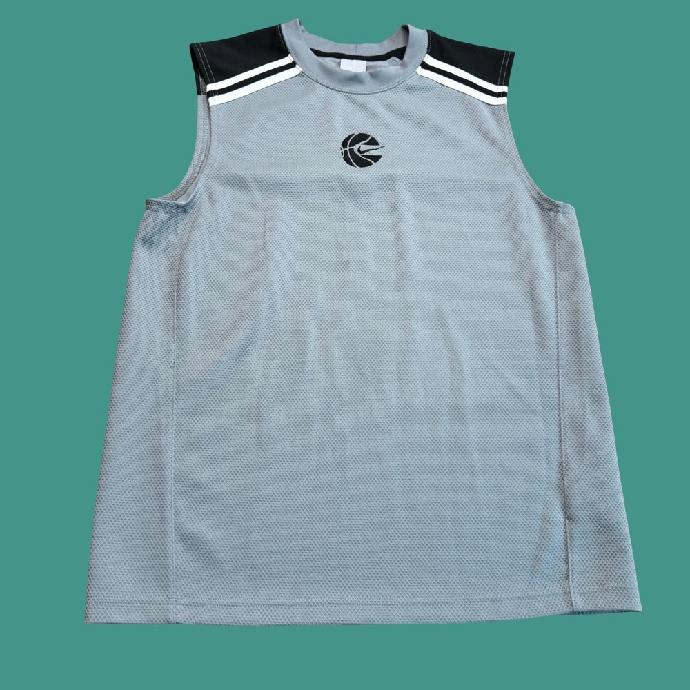 Nike Basketball Jersey Small Mens Gray Black Mesh Sleeveless Athletic Tank Top